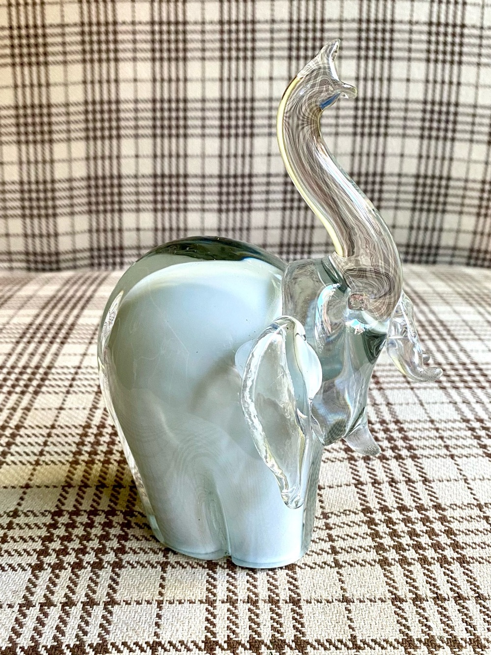 Glass Elephant Figurine in White and Clear Glass